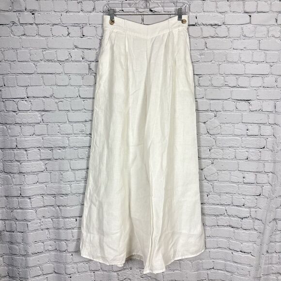 Banana Republic Lina Linen High Rise Pants Super Wide Flood Legs White - Picture 8 of 16